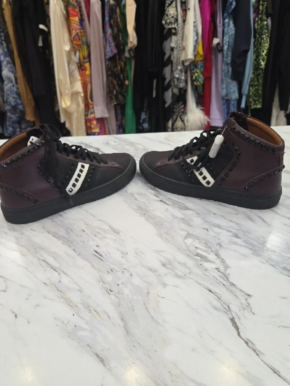 Bally Men's High-Top Studded Sneakers - Black and Burgundy